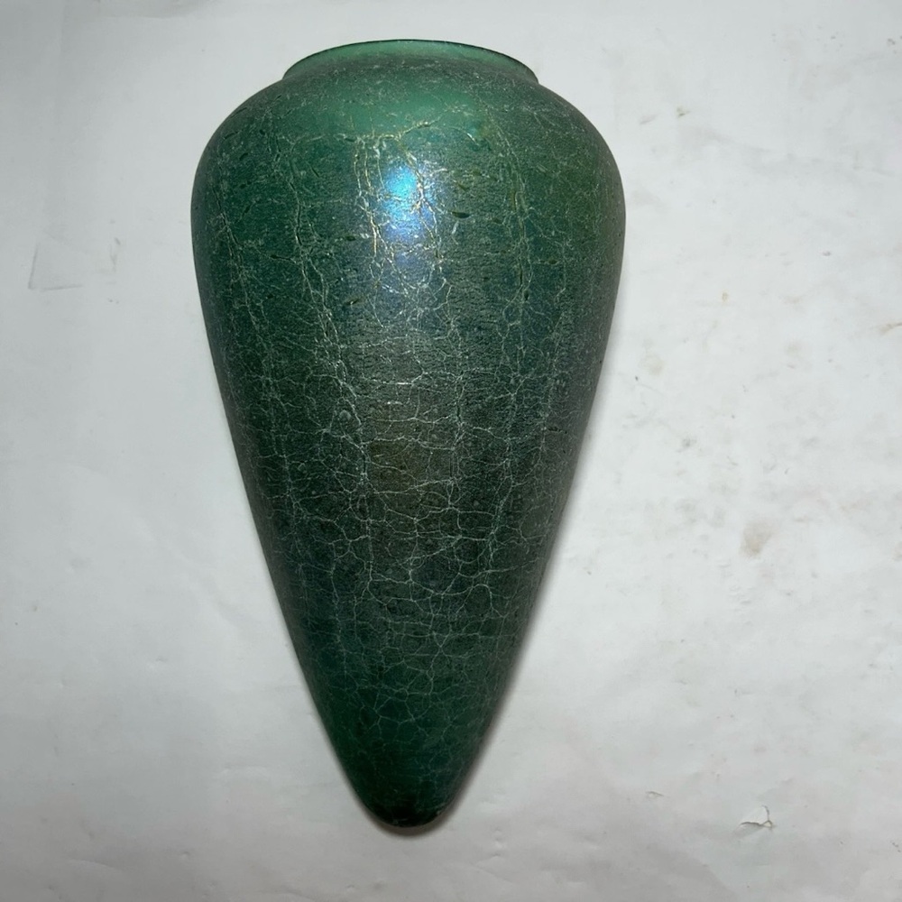 Vintage Silvestri Art Glass No Stand Amphora Vase Scavo Iridescent Green Cone